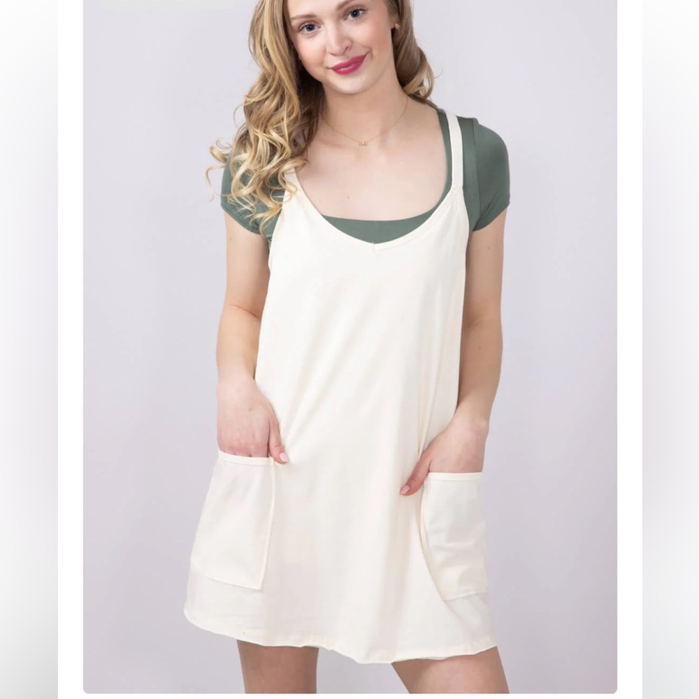 Simply Southern,Tara Romper,Cream Sleeveless,Ribbed Stretchy Knit,Pockets,Size L